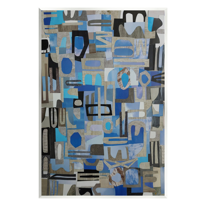 "Blue Geometric Shapes Collage", art mural sur toile par Coco Good, H 19 po x l 13 po x P 0,5 po, Bois