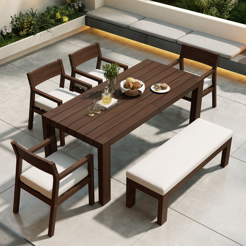 Jorvella 6 - Person Acacia Wood Outdoor Dining Set With Cushions, Mocha