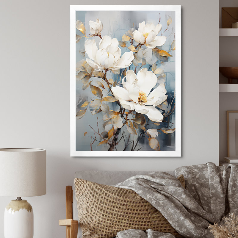 Minimalisme Magnolias sur toile, H 20 po x l 12 po x P 1 po, Cadre simple blanc