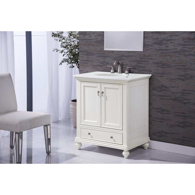 Otto 30'' Single Bathroom Vanity with Top, Antique White, Black