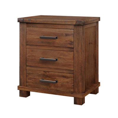 Rustic Three Drawer Reclaimed Solid Wood Farmhouse Nightstand Set, Perfect for Timeless and Durable Bedroom Furniture