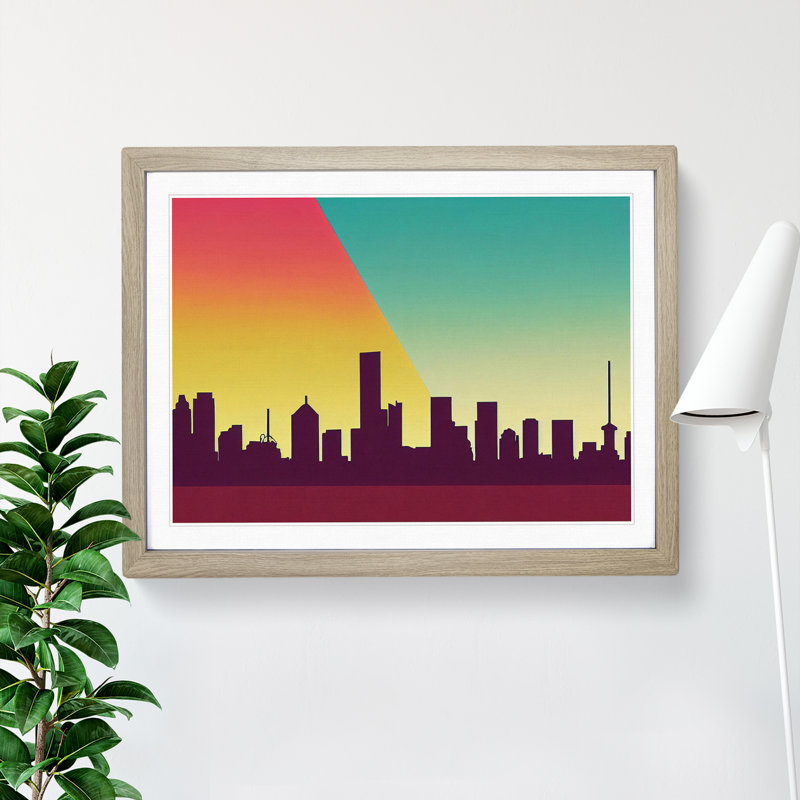 Serene Skyscraper Skyline Abstract - Framed Print, 34cm H x 46cm W x 2cm D, Oak