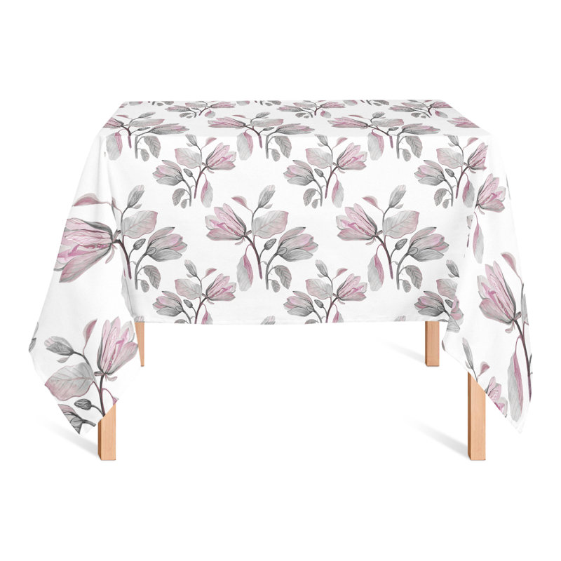 Watercolor Floral Blossoms Gray 2 Tablecloth, Pink
