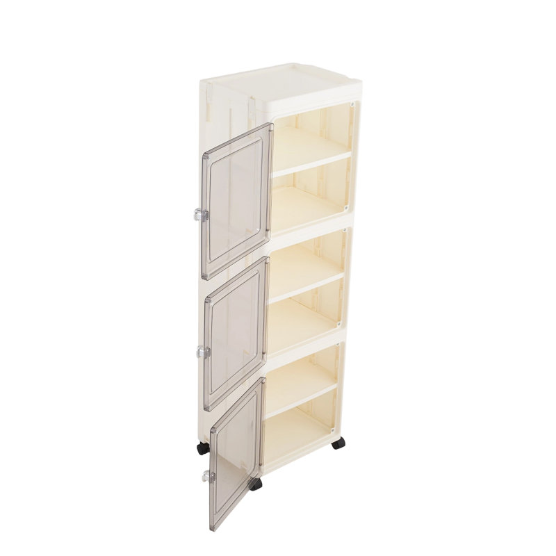 Slim Foldable Storage Cabinet with Doors & Castors