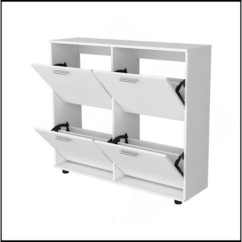 Armoire de rangement blanche à chaussures inclinable avec plusieurs compartiments et design moderne