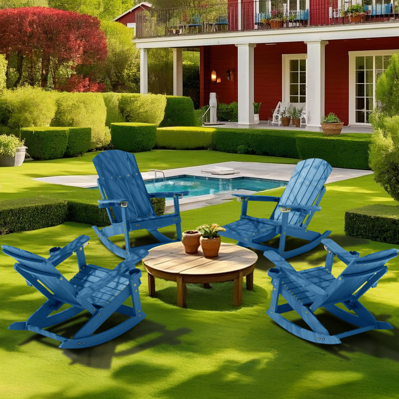 HIPS Outdoor Rocking Chair With Hidden Ottoman, Navy