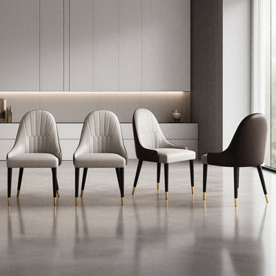 Modern Faux Leather Upholstered Dining Side Chair With Gold Accents