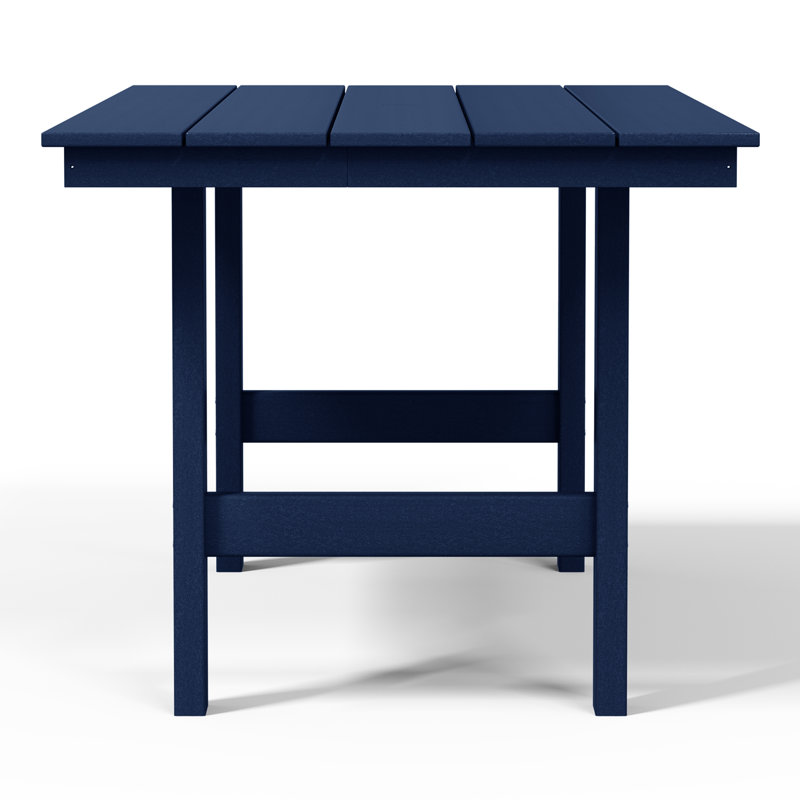 Joubert 34" W x 66" D Plastic Rectangular Patio Dining Table, Navy Blue
