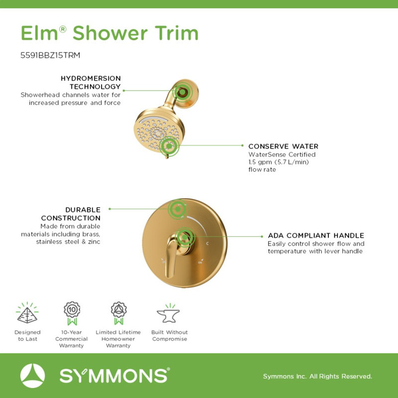 Elm Single Handle Wall Mount Shower Trim Kit, Bronze