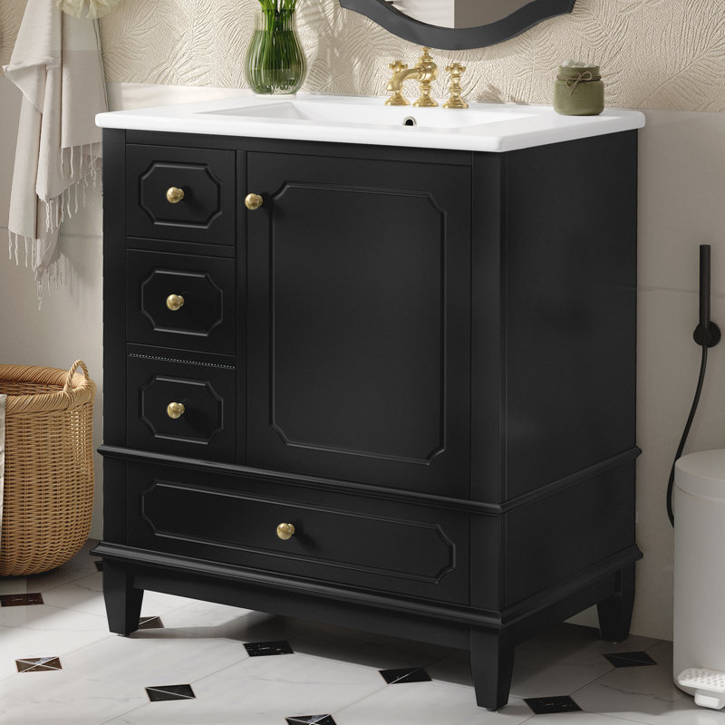 Meuble-lavabo moderne de 30 pouces avec lavabo en céramique intégré Dockmere, Noir