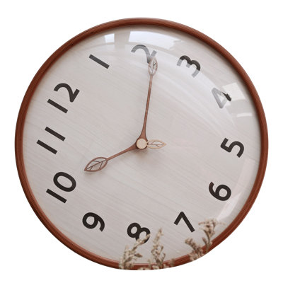 Wood Wall Clock Retro Quiet Decorative 12 Inch Round for Home Bedroom Living Room Decor Dark Color