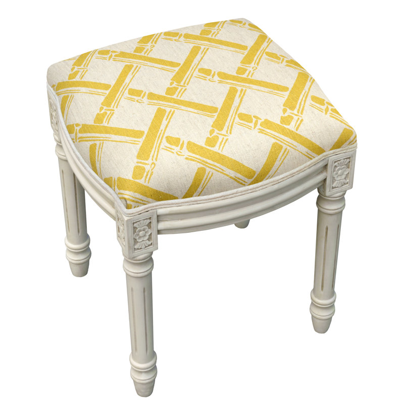 Tabouret de coiffeuse en lin Taupe, Jaune moutarde