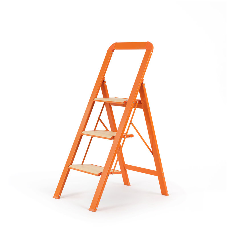 Échelle pliante en aluminium à 3 marches avec larges marches antidérapantes, orange, Orange