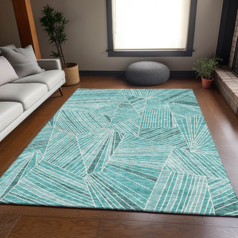 Premium Machine Washable Prisco Teal Rug, Rectangle 9' x 12'