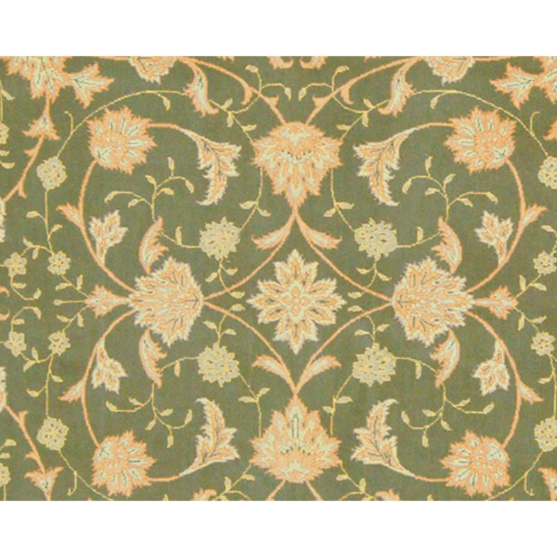 High-Quality Hand-Knotted Green And Cream Area Rug