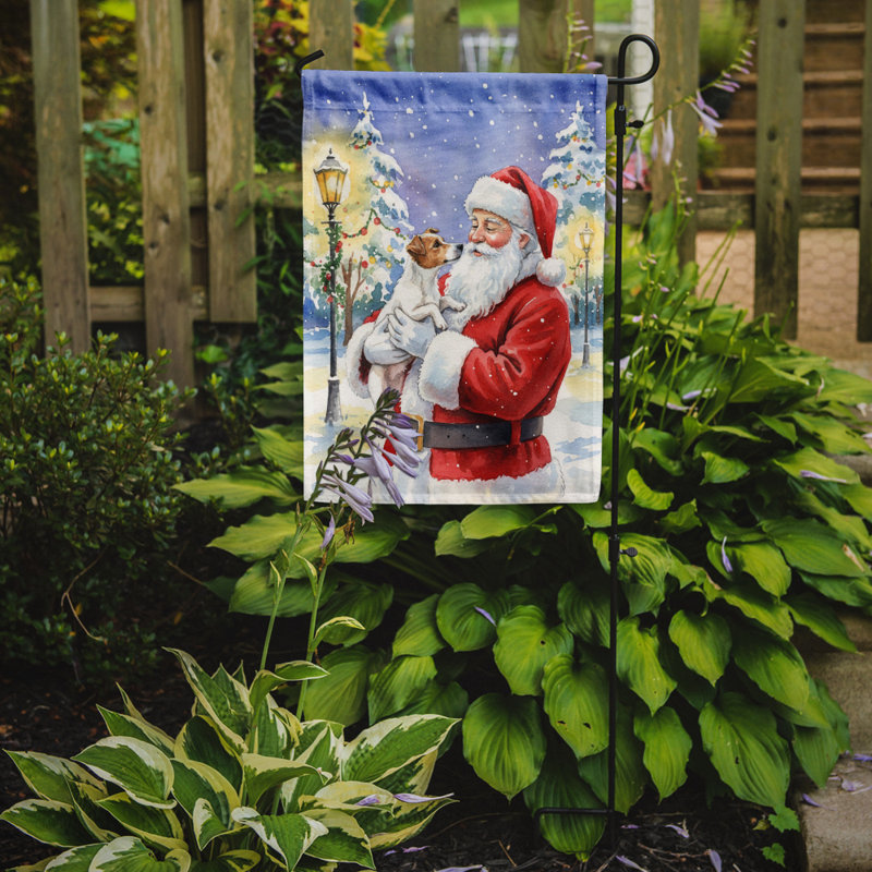 Jack Russell terrier avec le drapeau du jardin du père Noël, Taille du jardin, Jack Russell terrier