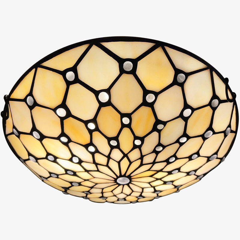 Tiffany semi flush mount lighting, Begie/White