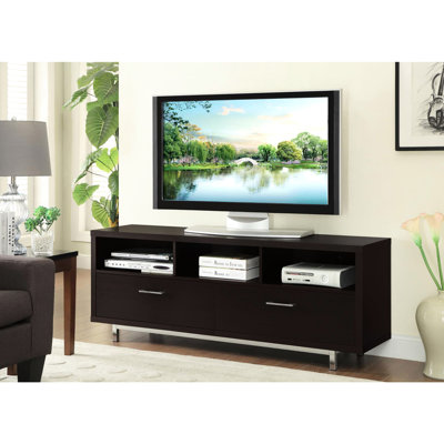 Console de télévision avec 2 tiroirs et 3 compartiments ouverts Cappuccino - Meubles de salon modernes 60 po