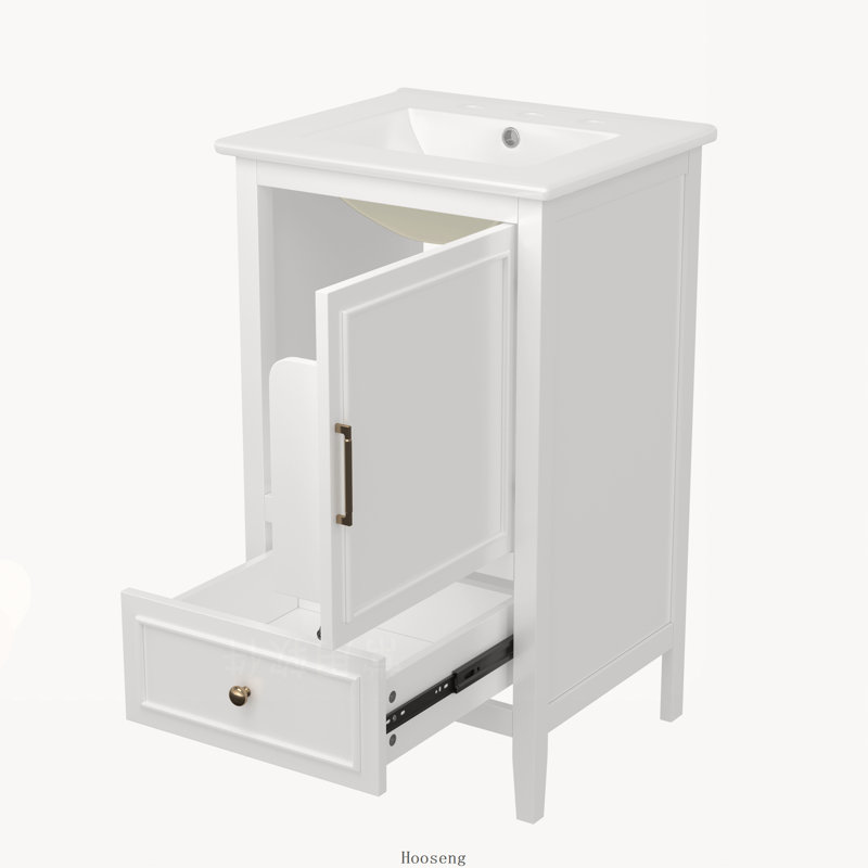 Meuble-lavabo autoportant de 20 po avec comptoir d'évier, armoire en panneau de fibres à densité moyenne avec 1 porte, 1 tiroir, tablette de porte et patins réglables, blanc