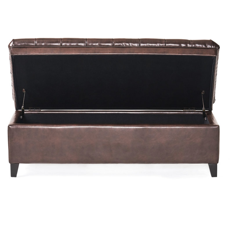 50" Long Faux Leather Upholstered Storage - Hand- Bench With Cover Finish, Brown