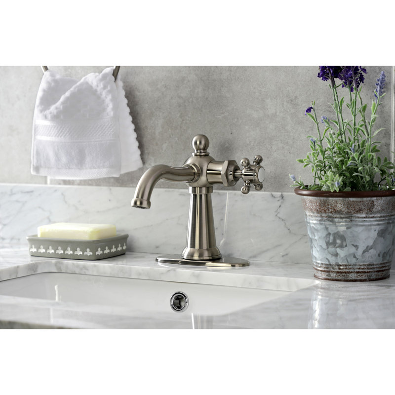 Robinet de salle de bain 1 poignée à fixation sur le comptoir avec poignée escamotable Kingston, Nickel brossé