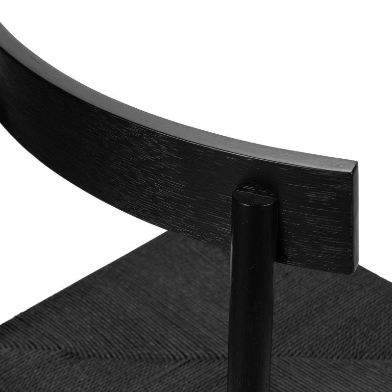 Chaise de salle à manger en chêne massif Hamm avec assise en corde tissée à la main, Complètement noir