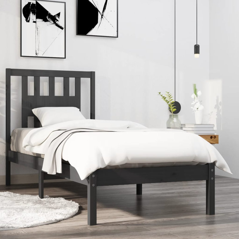 Danyaal Solid Wood Bed, 200 x 200 cm, Grey