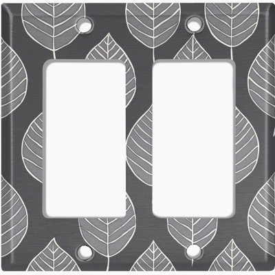 Metal Light Switch Plate Cover; US Standard Size 2 Gang Duplex - Modern Leaf Art Pattern