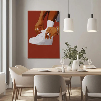 1Pc Framed Canvas Poster Print Street Style, White Shoes Outfit, Flat Illustration Style Wall Art, Wall Decor, Perfect for Room Decor Living Room Bedr