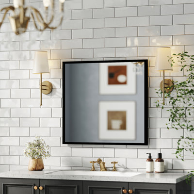 Black Aluminum Bathroom Mirror With 32 - Inch Width, To And Warping, Modern Finish, Reflection For Hallway, Wide, Warping Corrosion , Aesthetic, Clear Accurate View