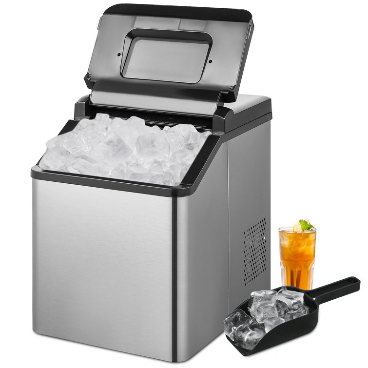 Monibloom Self Cleaning + Scoop + Handle Countertop Cube Shape Ice Maker Machine 33Lbs/24Hrs Finish: Silver/White A54-IM-004-2500ML-WH-SL
