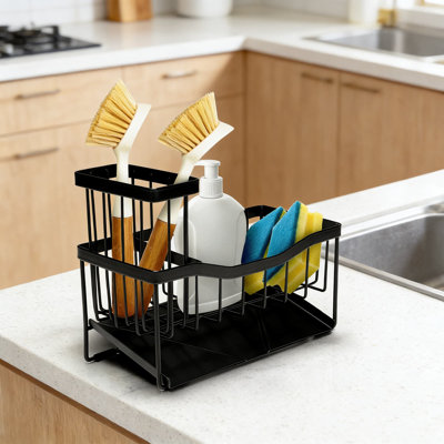 Stainless Steel Kitchen Sink Caddy Organizer With Soap And Sponge Holder - Rustproof Brush Stand For Countertop - Space Saving Sink Organizer And Deco