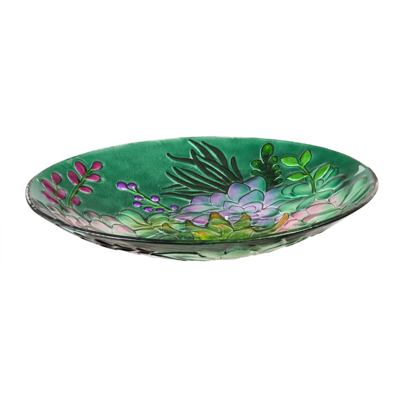 Bain d'oiseaux en verre Lahziri, l 18 po x P 18 po, Vert
