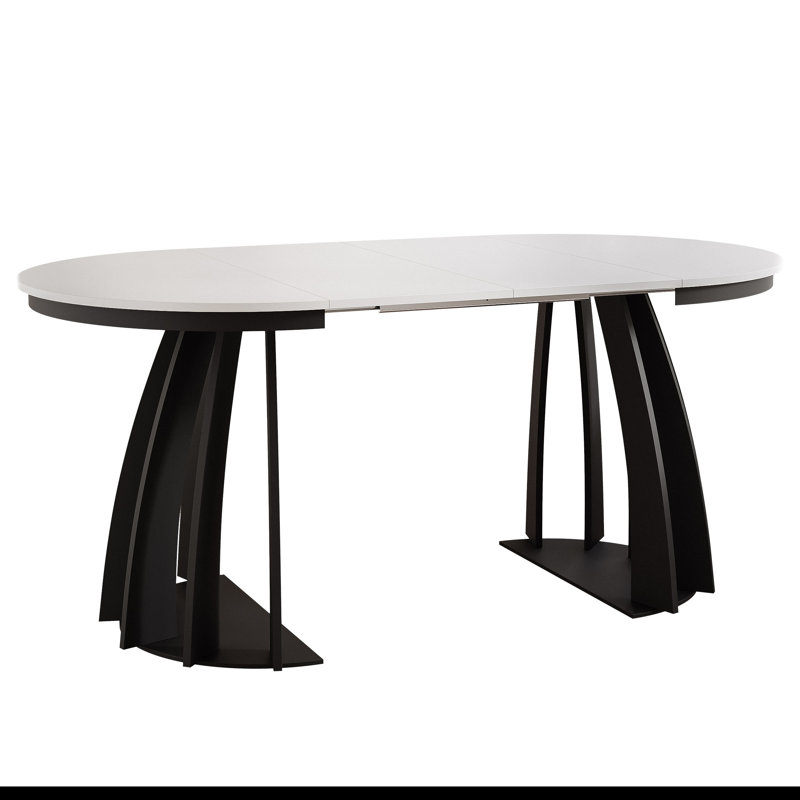 Extendable Round Dining Table, White, Black