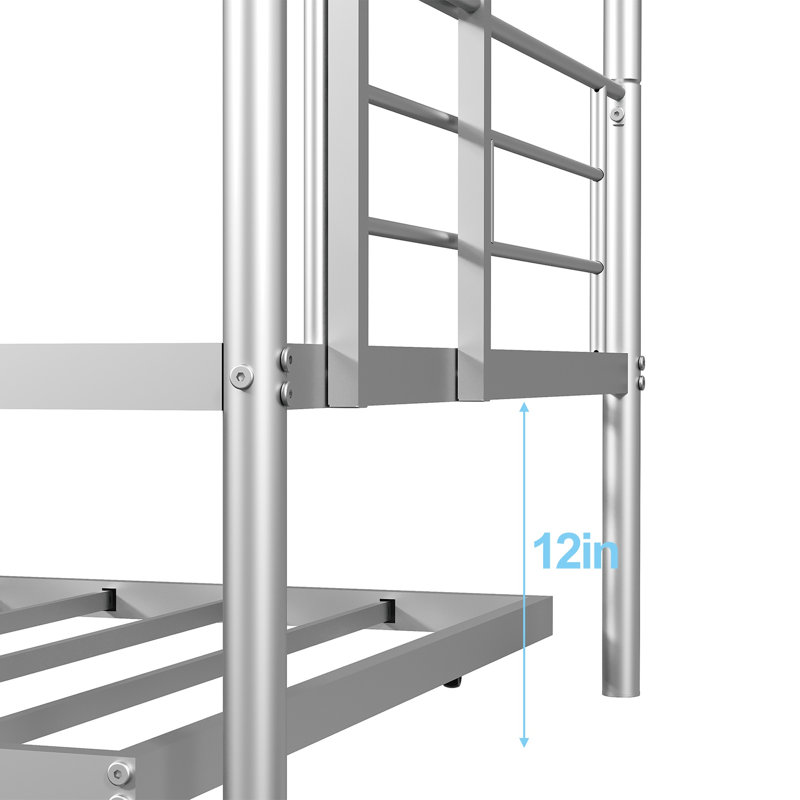 Lit superposé simple au-dessus d'un lit simple avec lit gigogne, structure de lit superposé en métal triple avec capacité de 400 lb et garde-corps de 10,4 po - se convertit en 2 lits, aucun sommier nécessaire