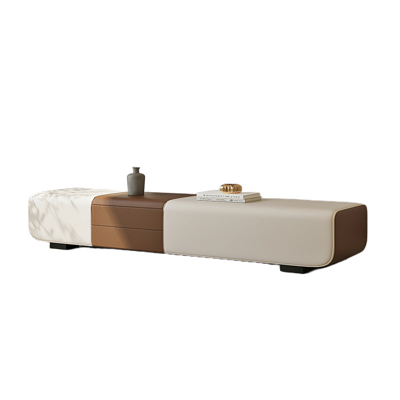 Banc de rangement rembourré en microfibre Sikender, Café / blanc cassé