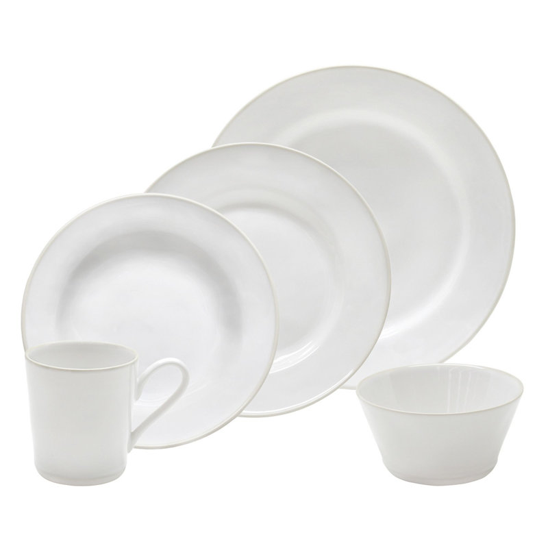 Beja Piece Handmade Stoneware Dinnerware Set, White/Cream