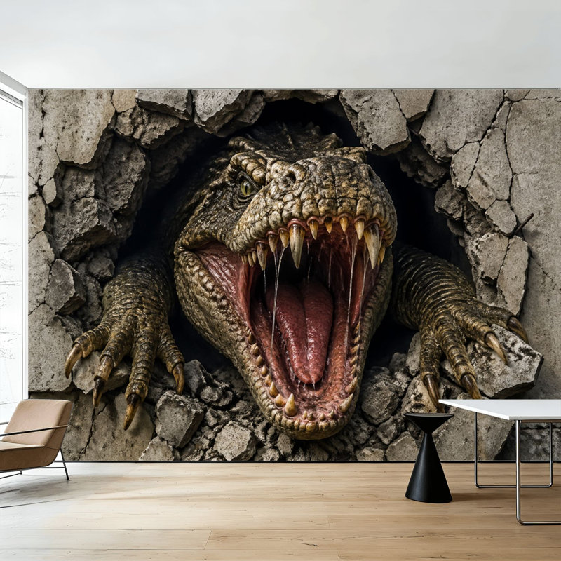 Papier peint adhésif pelez et collez, crocodile féroce, cassé, craquelé, art mural auto-adhésif et amovible