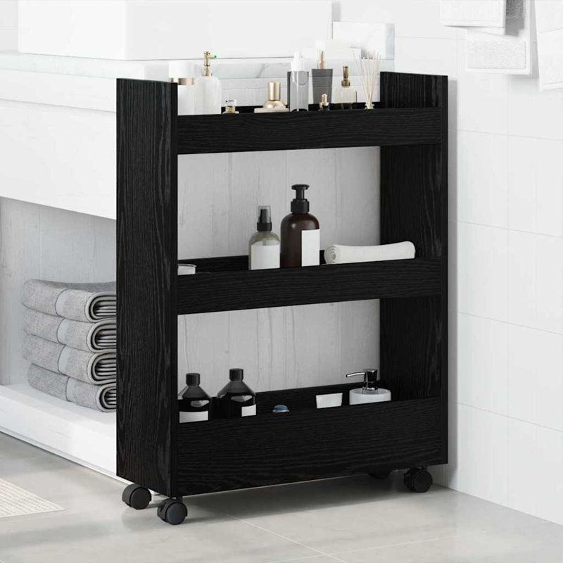 Narrow Storage Trolley 3 Tier Bookcase Rolling Cart Engineered Wood