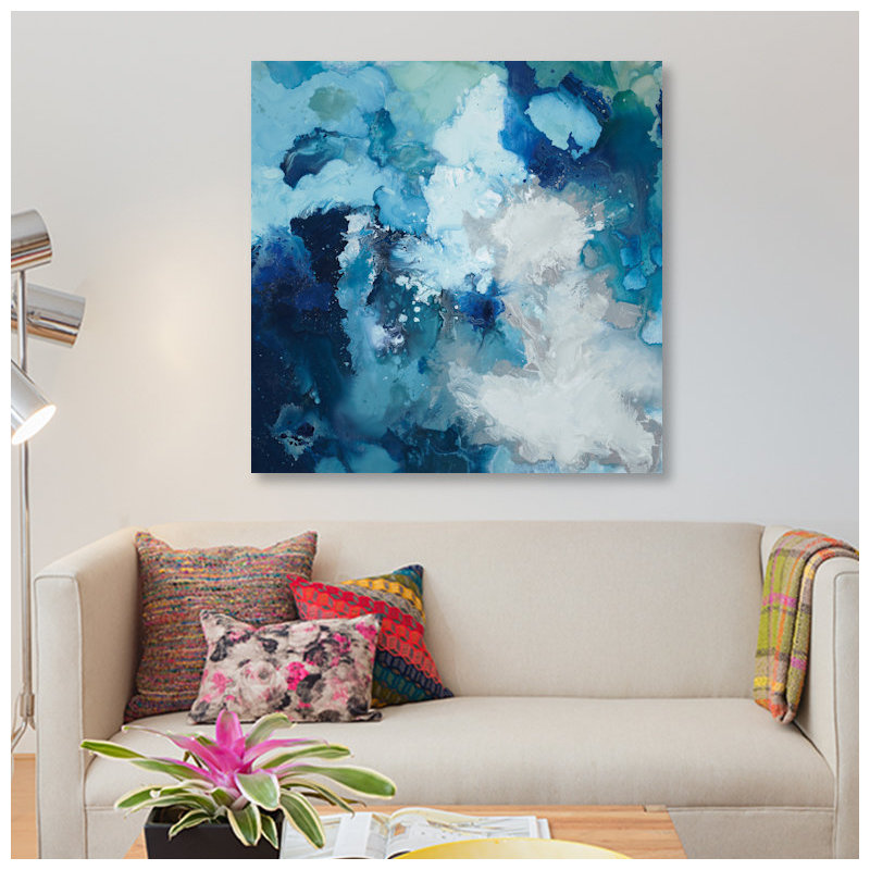 «Blue Flo», impression sur toile, H 48 po x l 48 po x P 1,5 po, Pas de tapis, Toile tendue