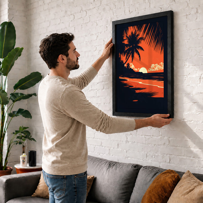 Sunset Tropical - Framed Print, A4 - 29.7 x 21.0 cm, White