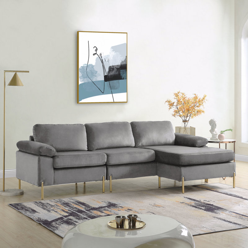 Canapé modulaire en velours avec méridienne, Gris