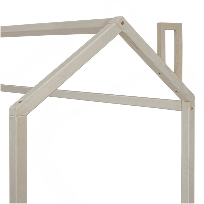 Lit simple en bois et velours, beige, Beige, Lit simple