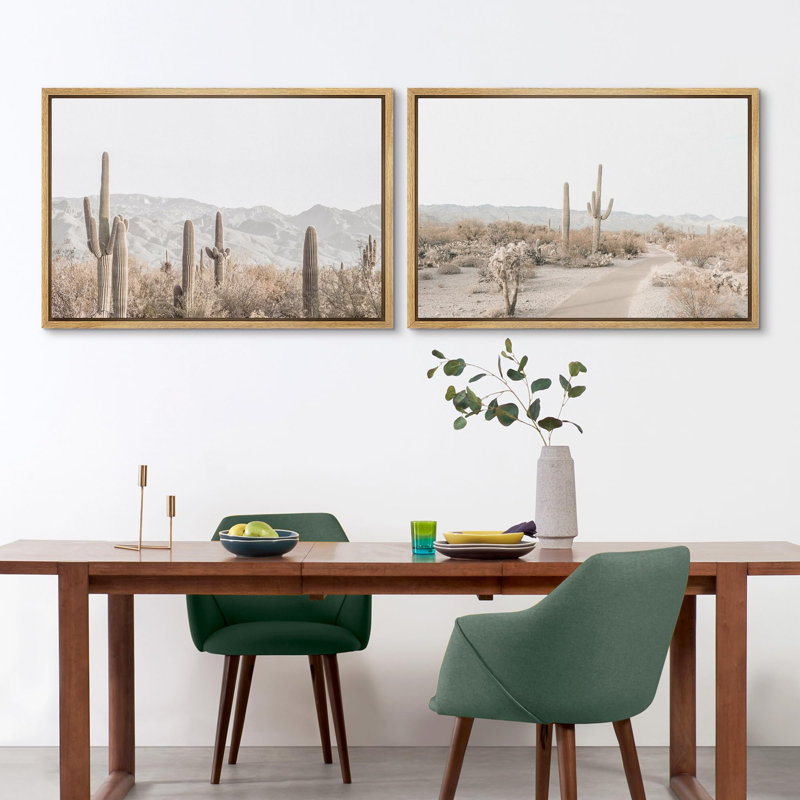«Southwest Desert Cactus», 2 pièces, H 24 po x l 36 po, Encadré naturel