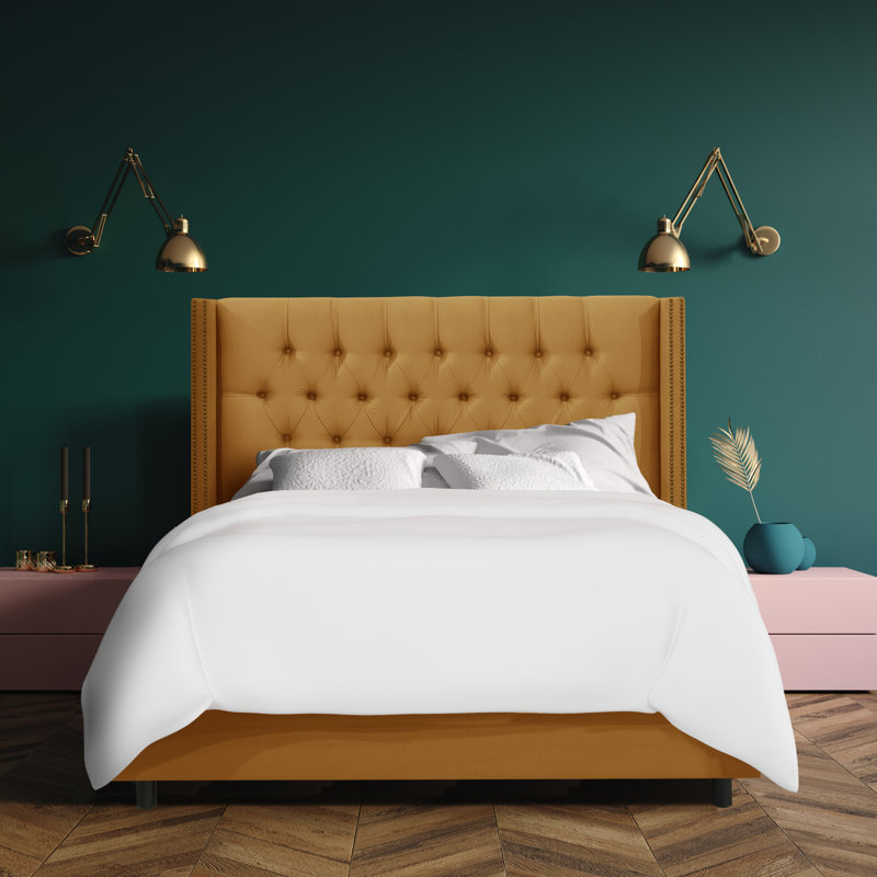 Danieal Upholstered Standard Bed, Full, Shantung Aztec Gold