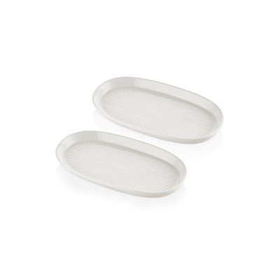 Ensemble de 2 plats élégants en céramique, couleur crème, 5,5 po x 10,2 po x 1,6 po | 100% céramique durable, parfaite pour servir les hors-d'œuvre et les desserts | Conception élégante pour les réceptions et la décoration intérieure, idéale p