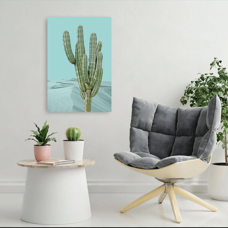 Désert, cactus bleu sarcelle, ciel, minimaliste, moderne, paisible, cactus, paysage naturel, reproduction d'art mural