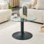 Table basse ronde de 27,5 pouces, plateau en verre trempé de luxe clair avec base en métal noir classique, décor moderne transparent