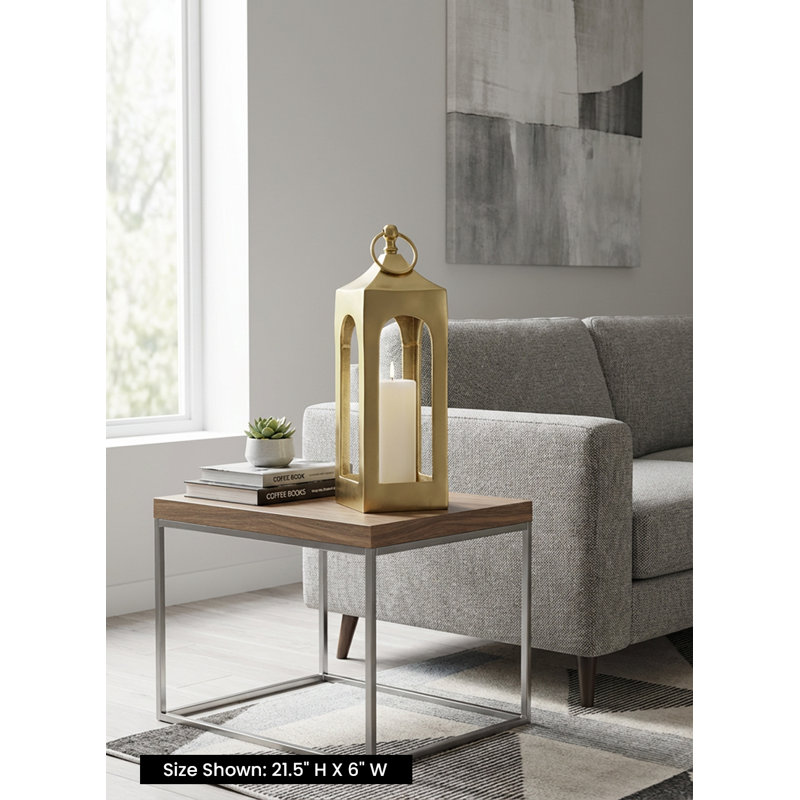  Aria Arch Metal Lantern – Modern Open Frame Candle Holder With Handle For Pillar Or LED Candles, Tabletop, Floor, Patio & Wedding Home Décor, 6" Square & 21.5" Tall