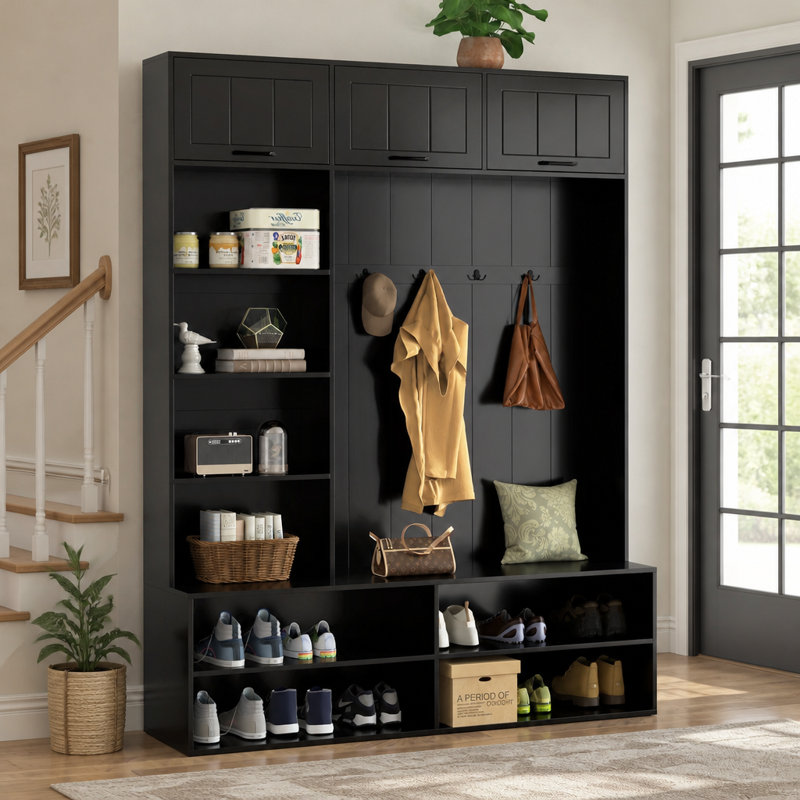 12 - Pair Shoe Storage Bench, Black